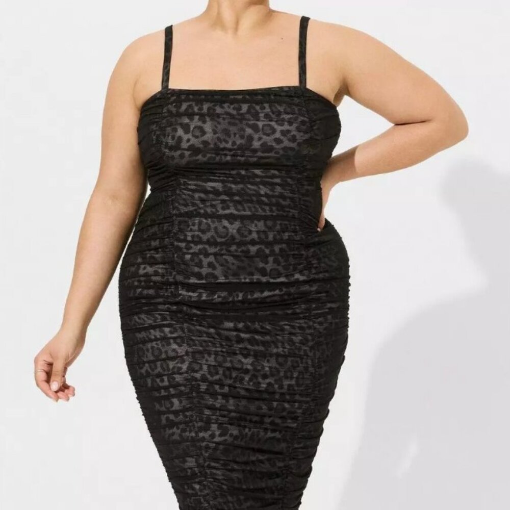 Torrid - Leopard Midi Mesh Shirred Bodycon Dress … - image 3